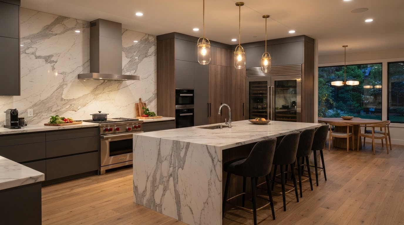 Modern Calacatta Marble Gourmet Kitchen
