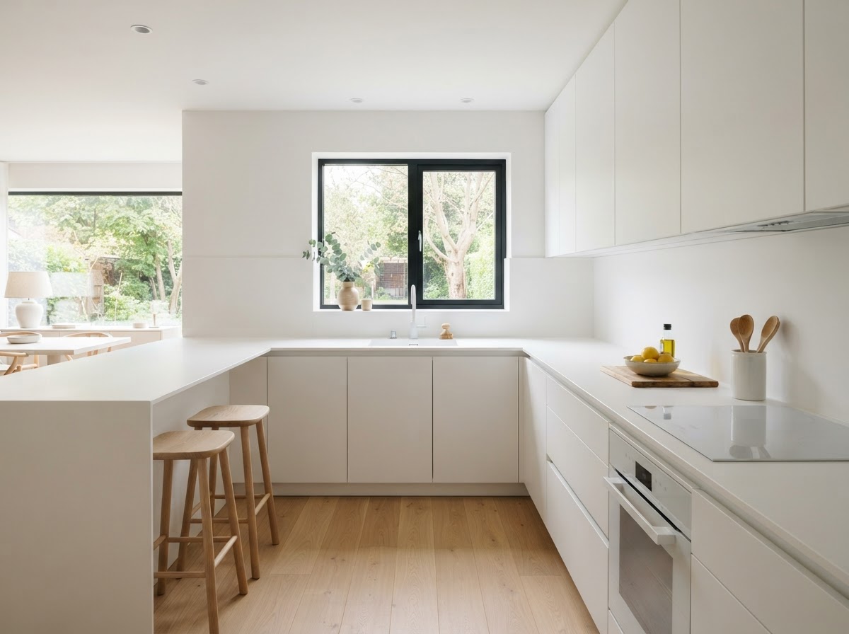 Kitchen with Pure White Porcelain Kitchen