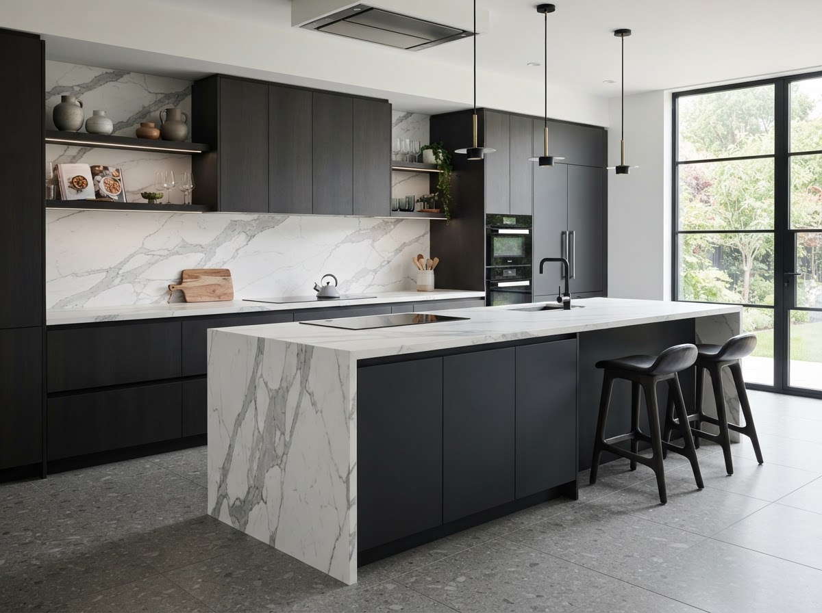 Kitchen with Statuario Porcelain Kitchen