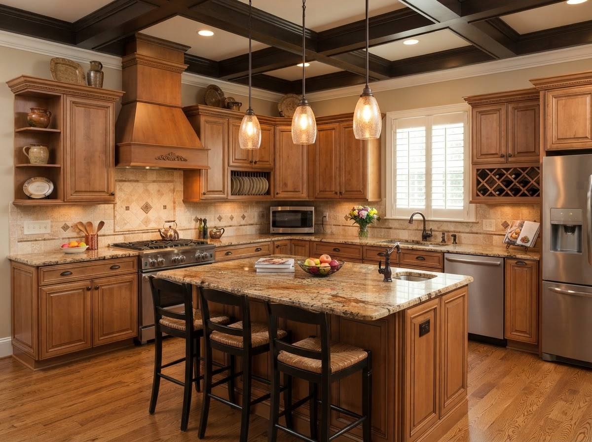 Kitchen with Santa Cecilia Granite Kitchen