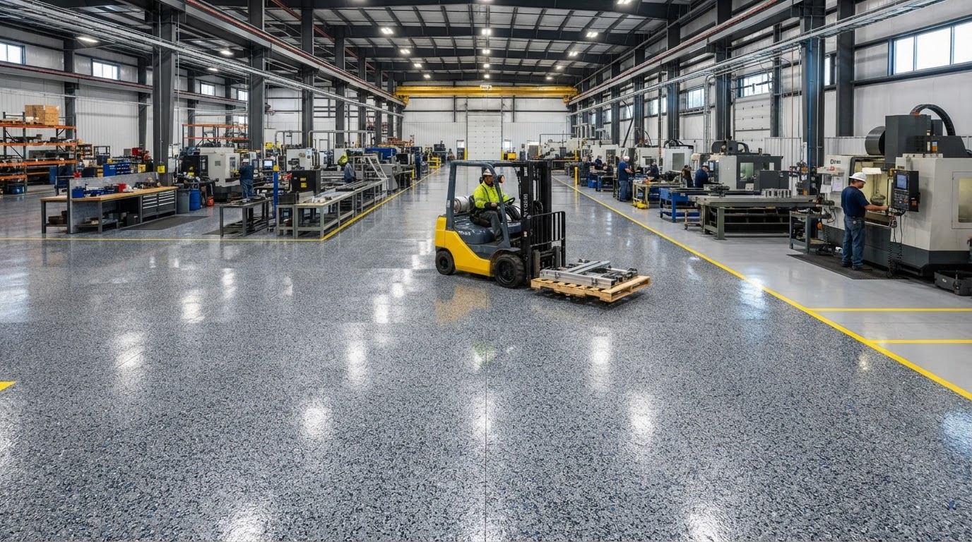 High-performance epoxy flake flooring installation