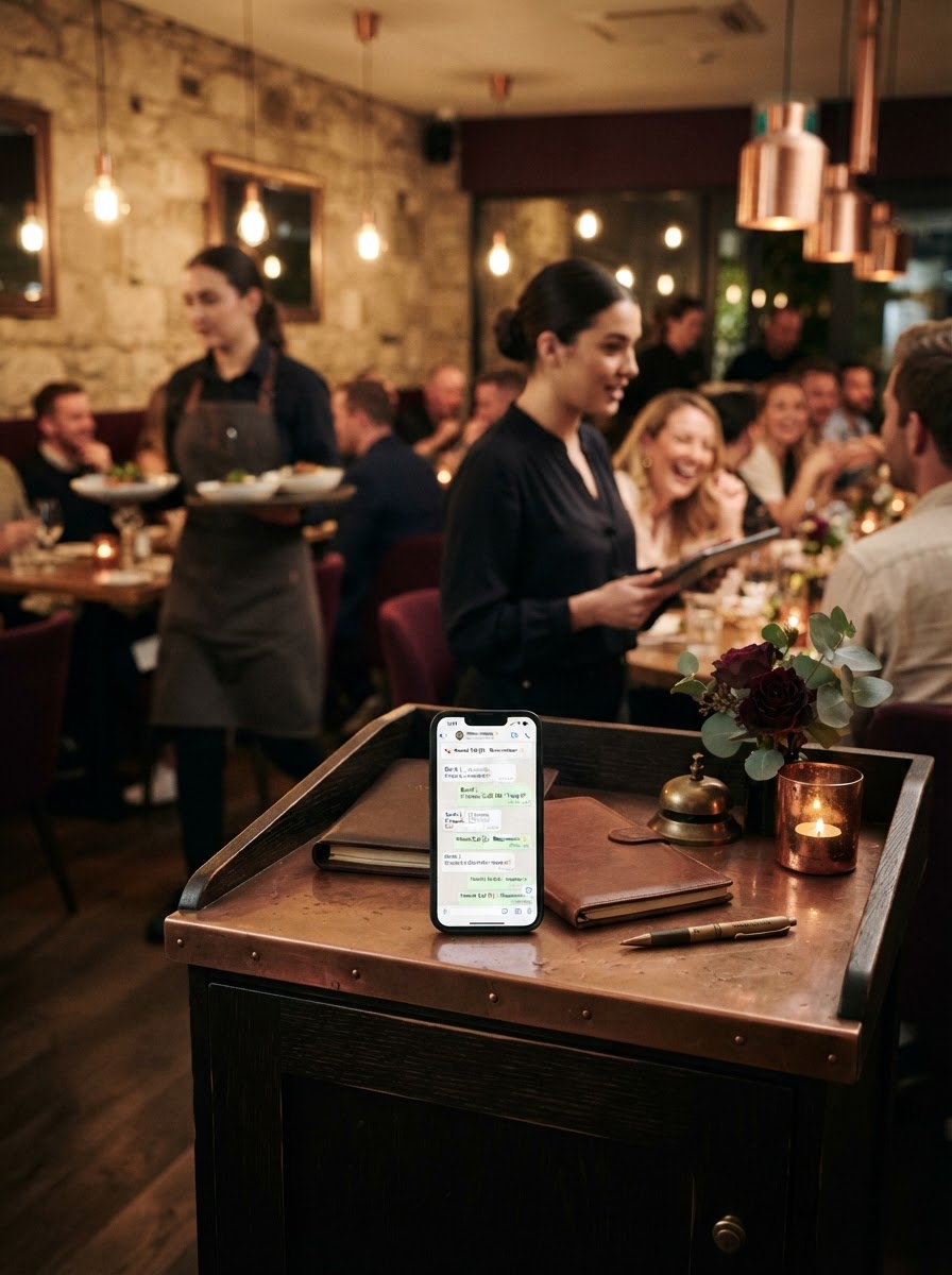 Teléfono y WhatsApp de un negocio de hostelería recibiendo solicitudes durante el servicio