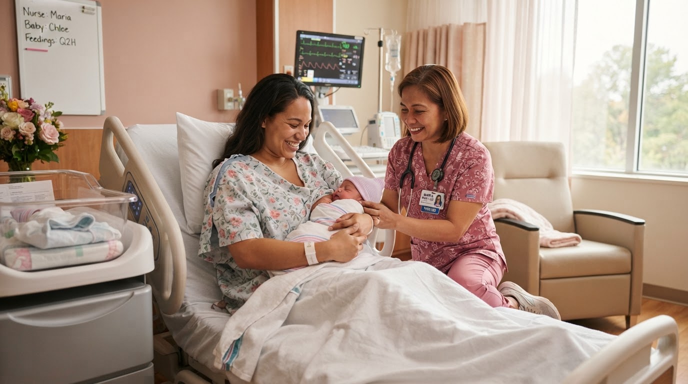 Labor & Delivery nurse reviewing career opportunities with Women's Nurse Recruiter