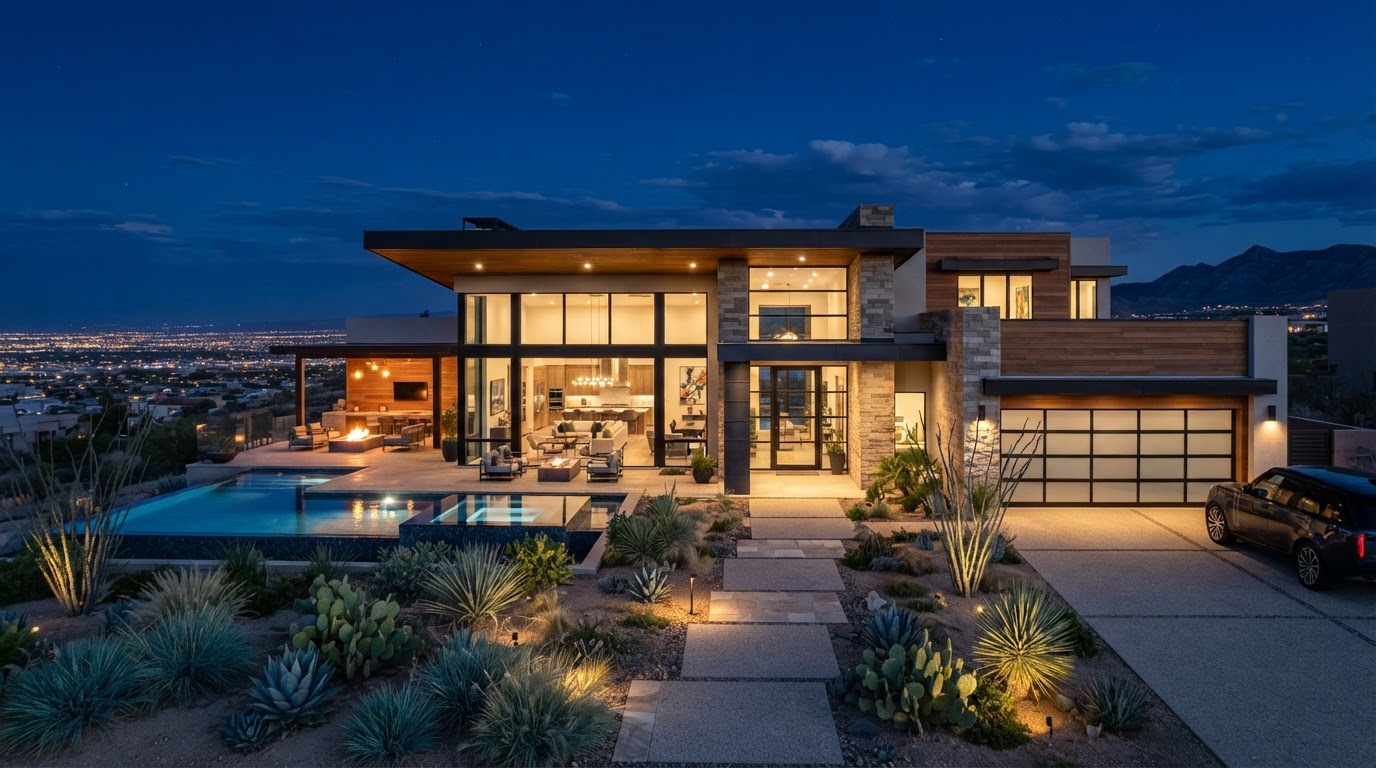 Luxury El Paso home at dusk
