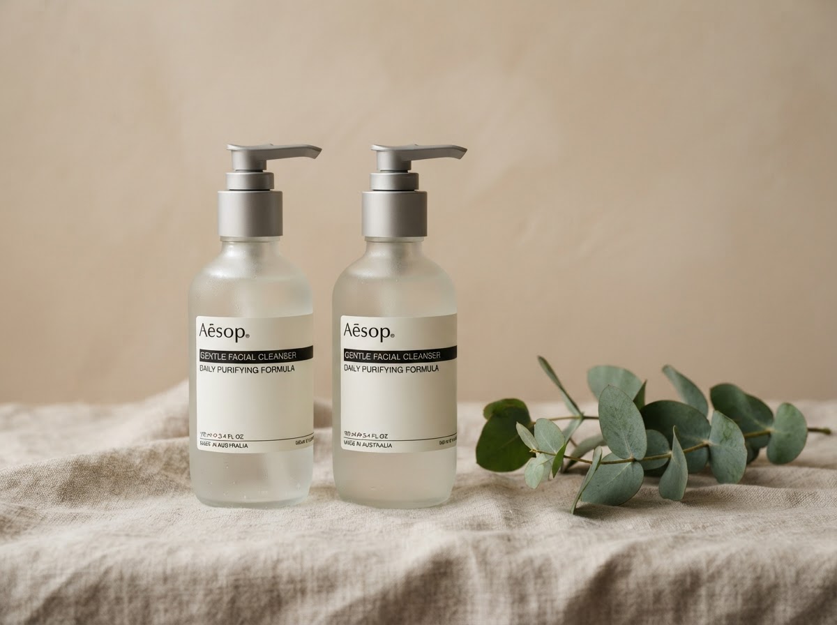 Gentle Cream Cleanser and Purifying Gel Cleanser in custom aesthetic packaging