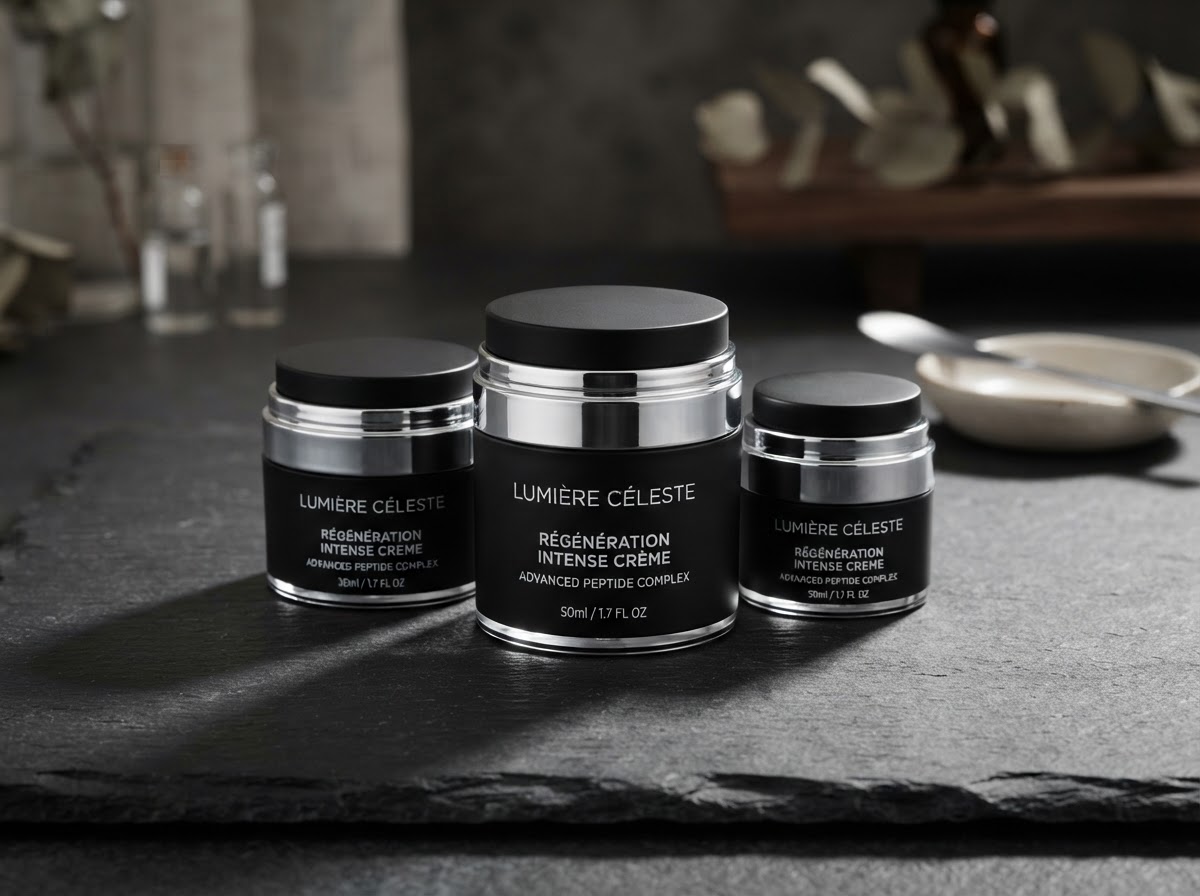 Retinol and Advanced Lightening Cream bottles in silver chrome trim