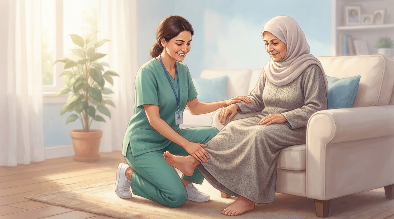 معالج طبيعي يقدم جلسة علاج طبيعي منزلي لمريض