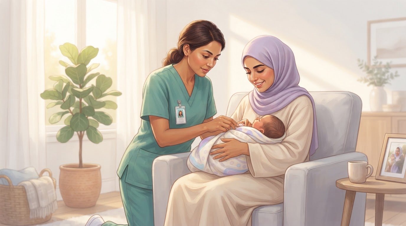 رعاية الأمومة وحديثي الولادة — رعاية صحية منزلية في جدة