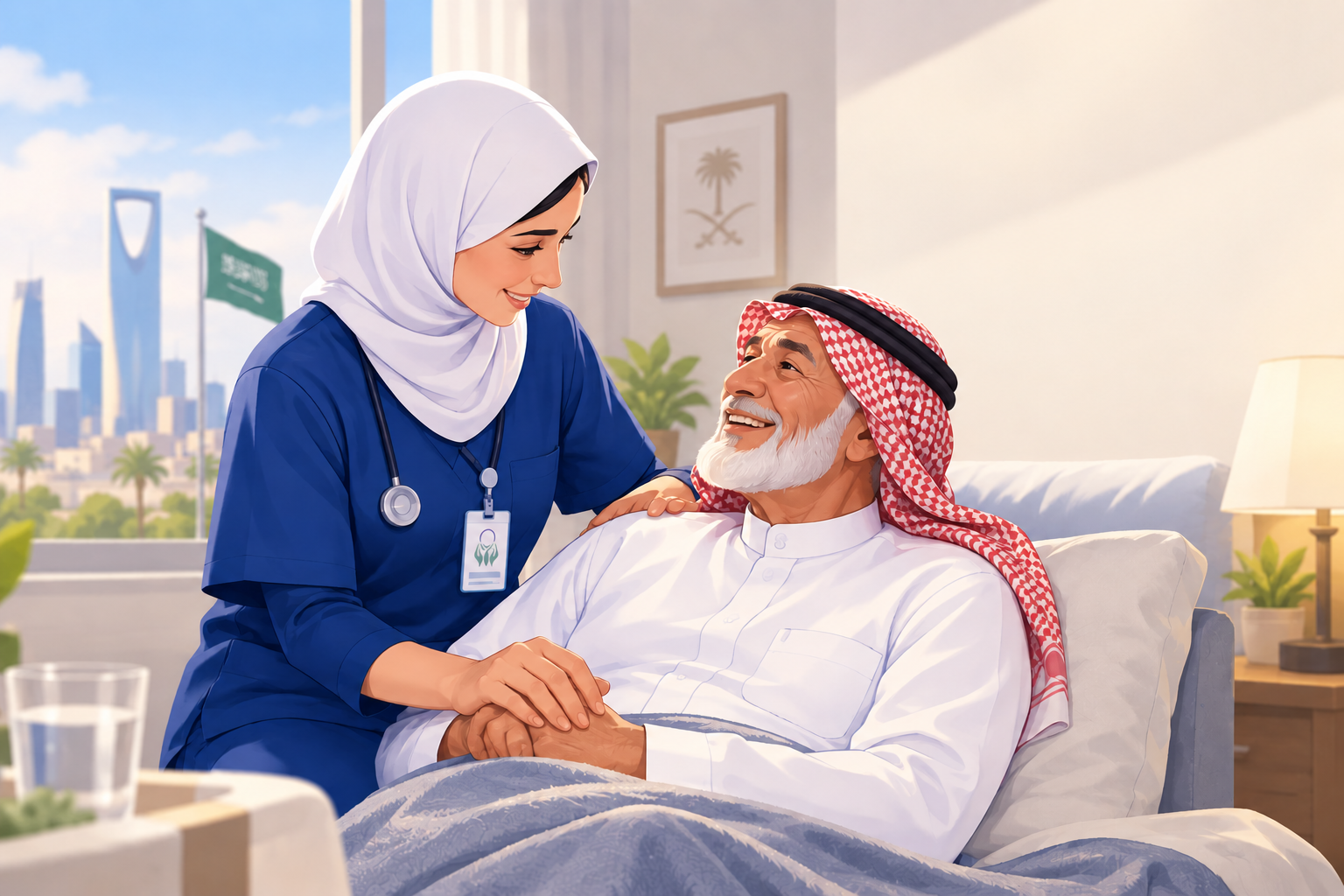 ممرضة تقدم رعاية منزلية لكبير سن في جدة