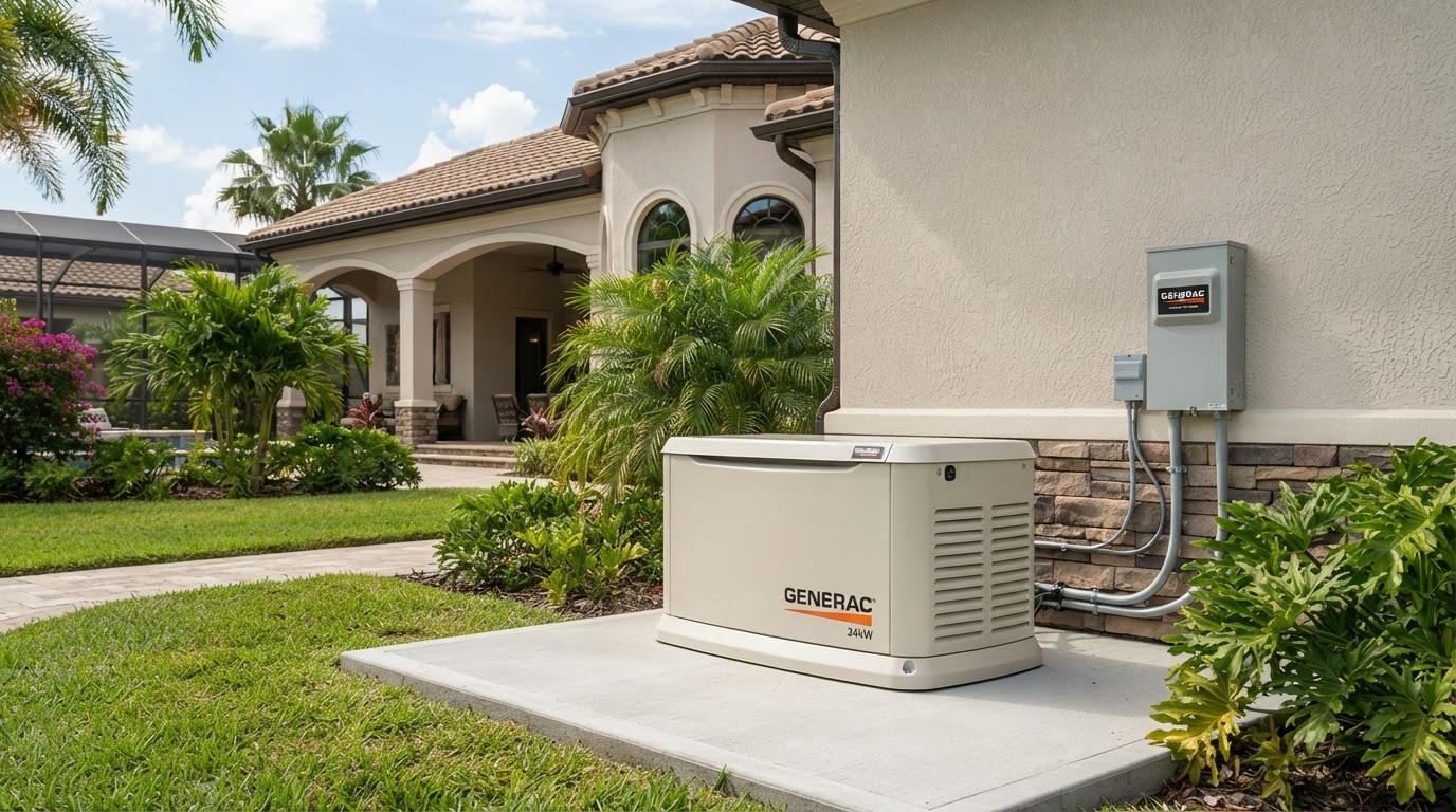 Whole-home standby generator installed at a luxury Florida residence