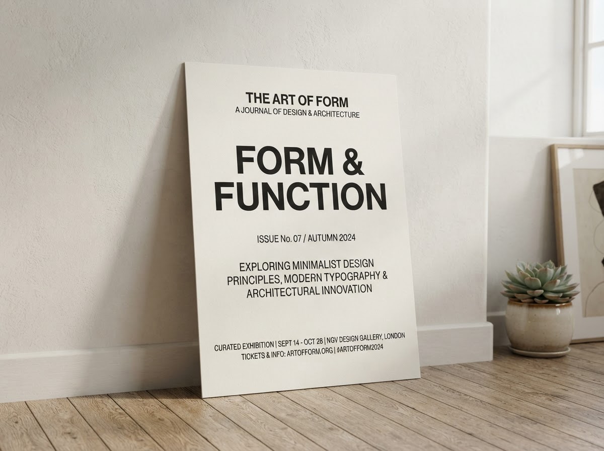 Printed advertising poster mockup with bold clean typography