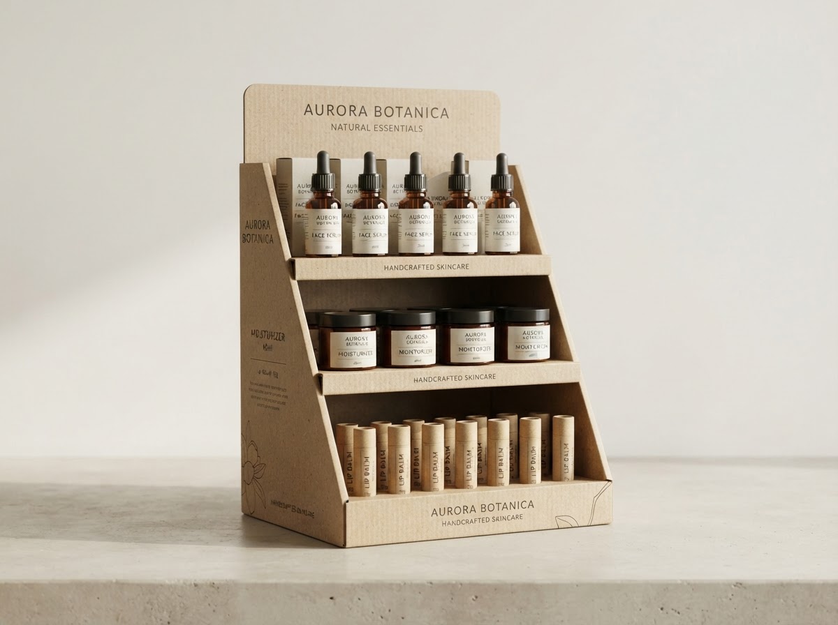 Counter point-of-sale retail display unit on a neutral studio background