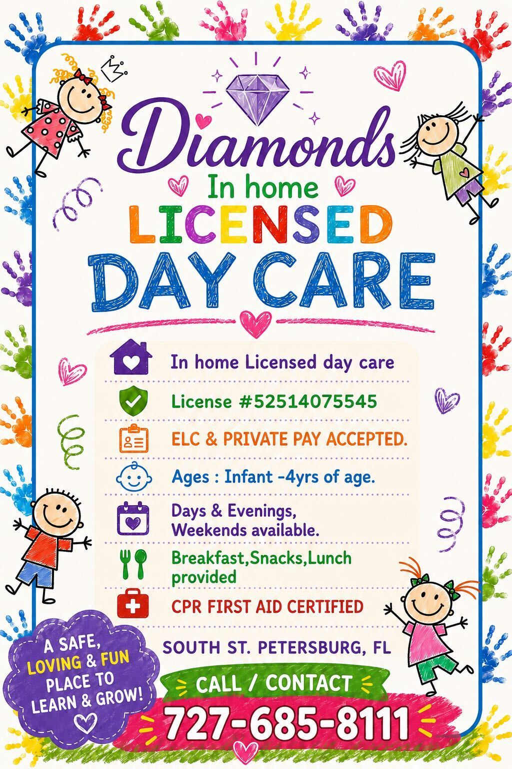 Diamonds In Home Licensed Day Care Flyer - South St. Petersburg, FL