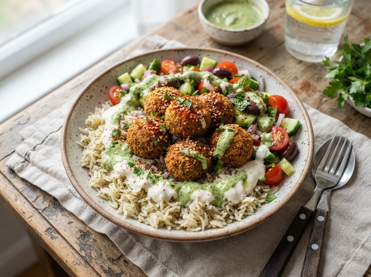 Falafel Over Rice Bowl