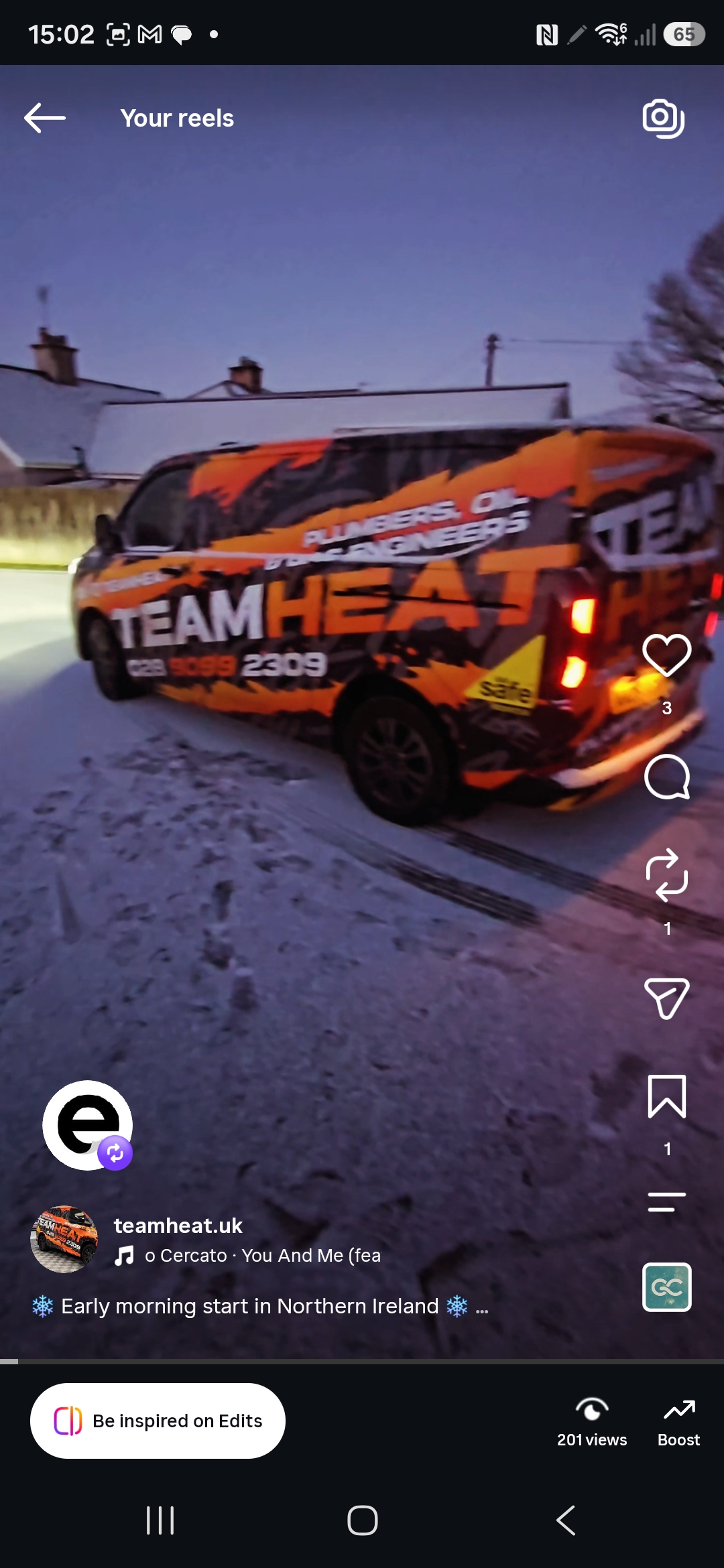 TeamHeat van on early morning winter call out in Northern Ireland