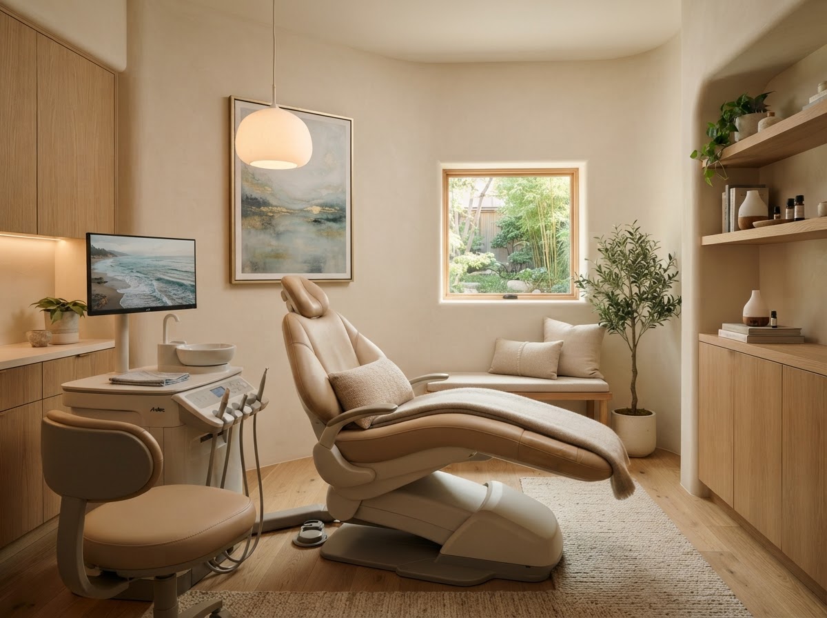 Calm dental treatment room designed for patient comfort