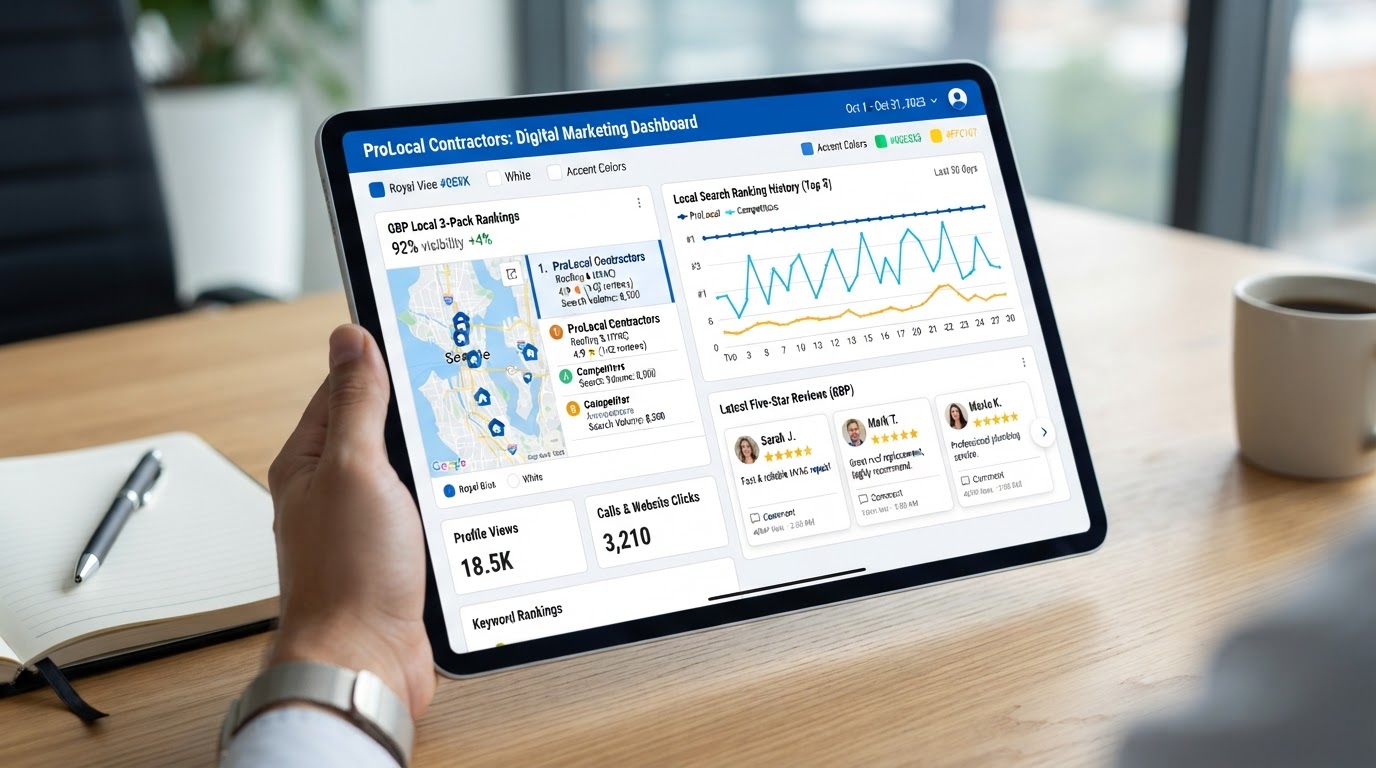 Local SEO Google Maps 3-Pack rankings and search visibility dashboard