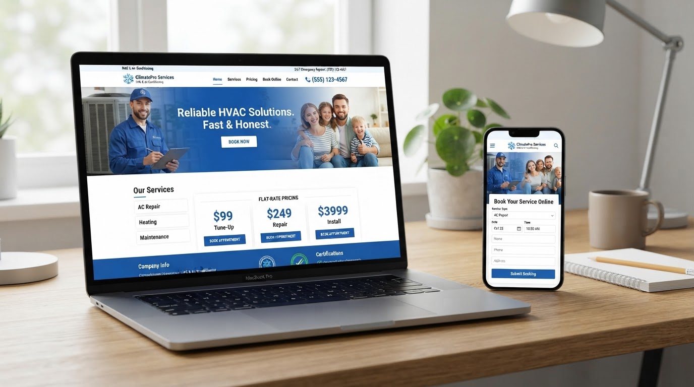 Custom contractor web design mockup with booking engine