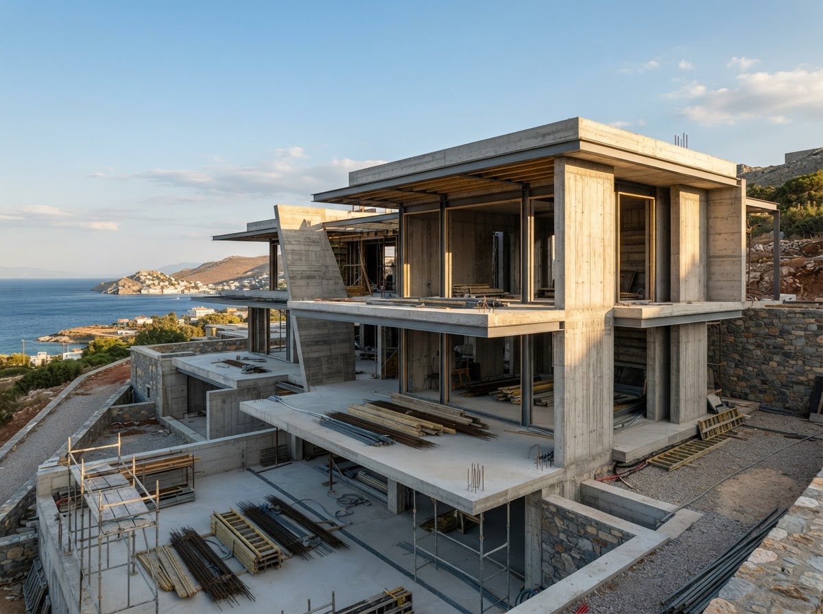 Construcción de villa a medida — estructura arquitectónica, inspiración DornaHouse Atelier