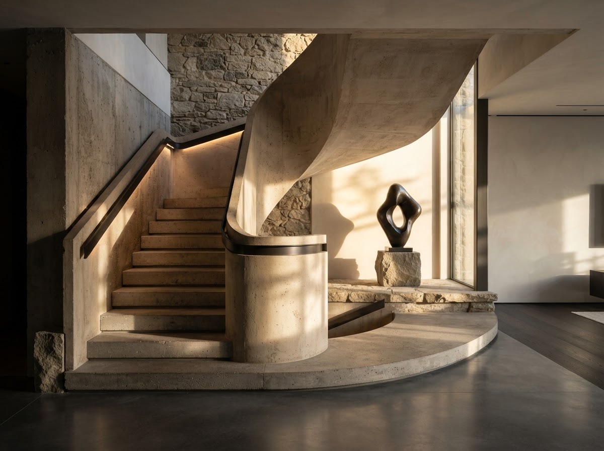 Arquitectura y arte — escalera escultórica, inspiración conceptual DornaHouse Atelier
