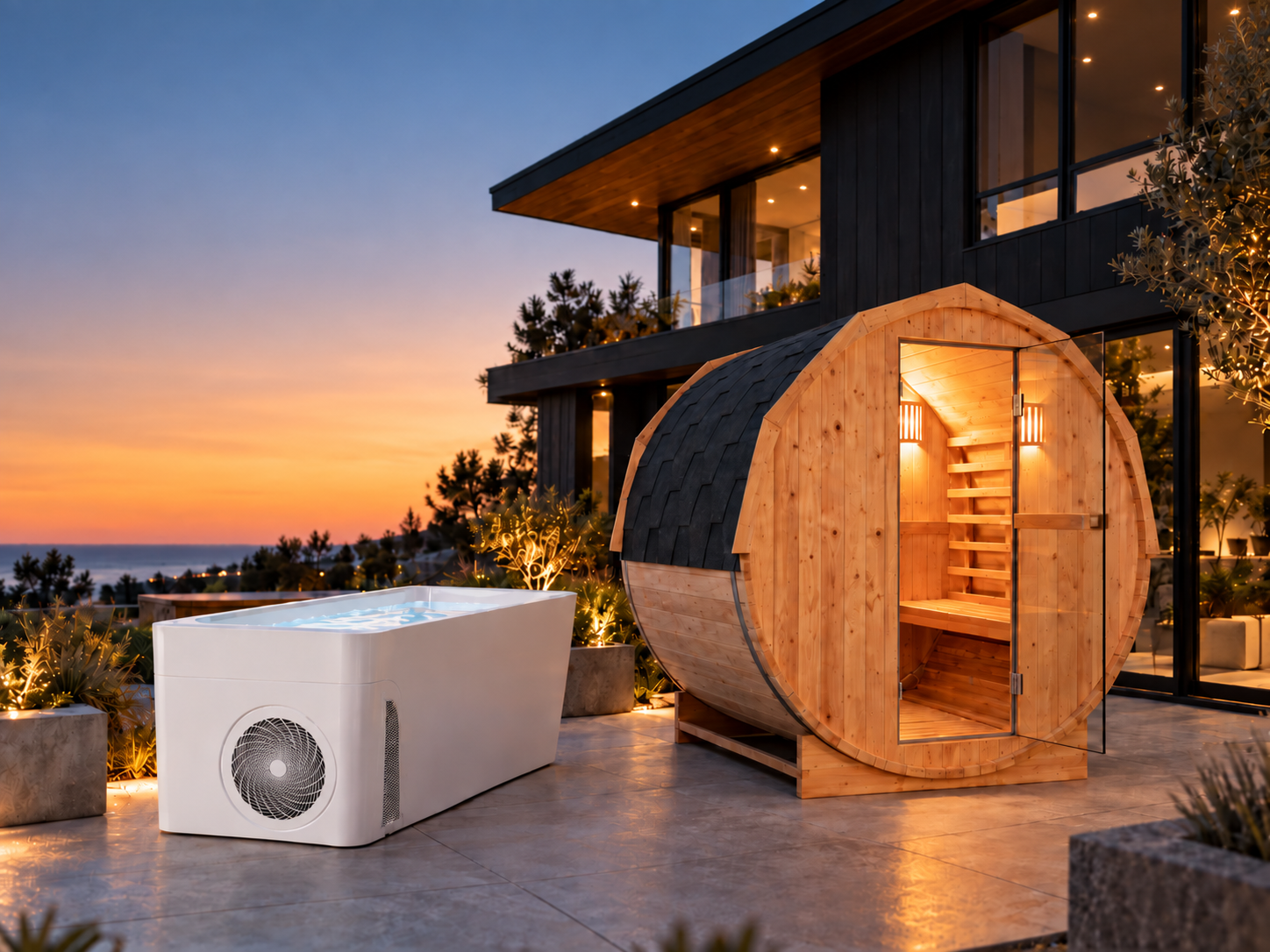 Elberon Amenities Cold Plunge and Outdoor Barrel Sauna