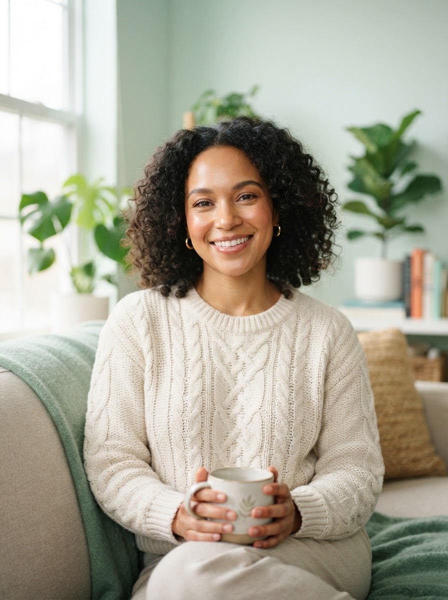 A calm, hopeful person experiencing everyday wellness