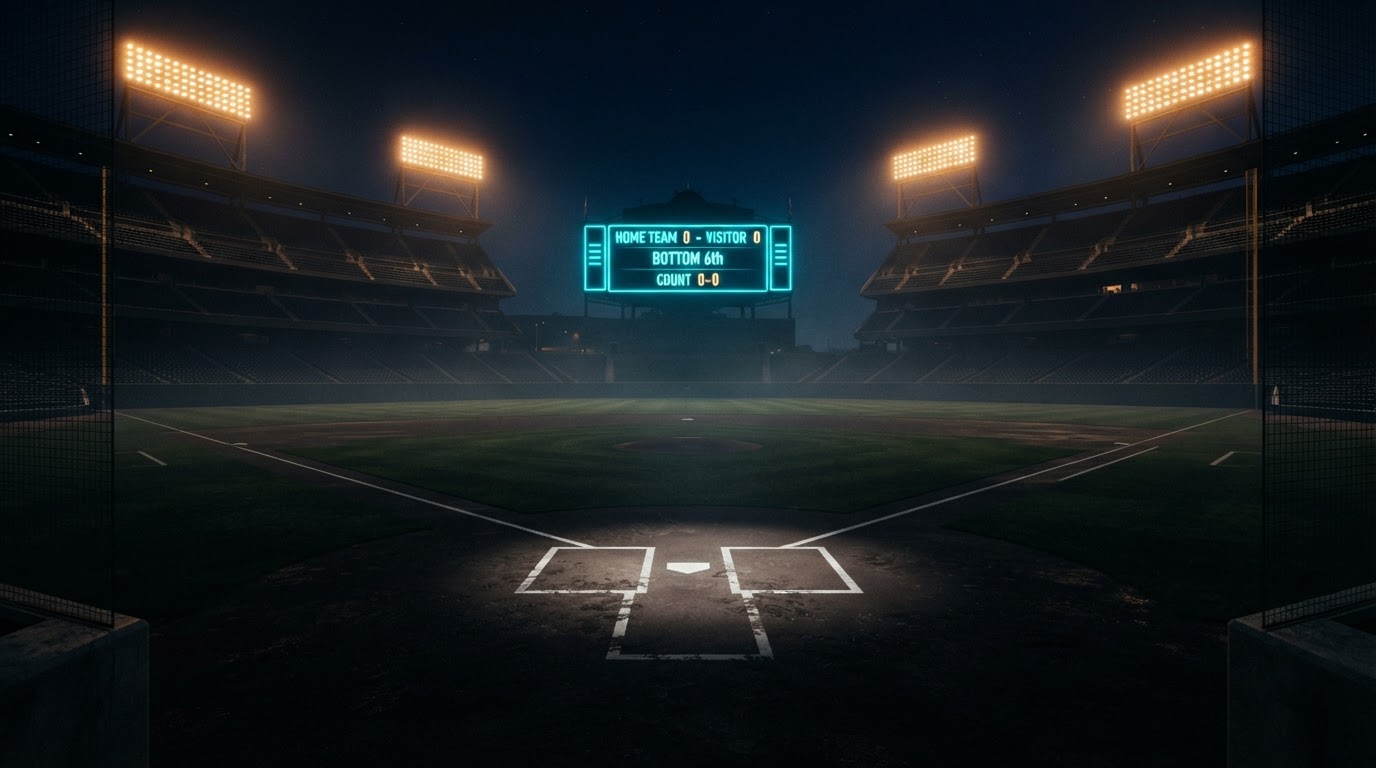 Baseball stadium at night under bright lights