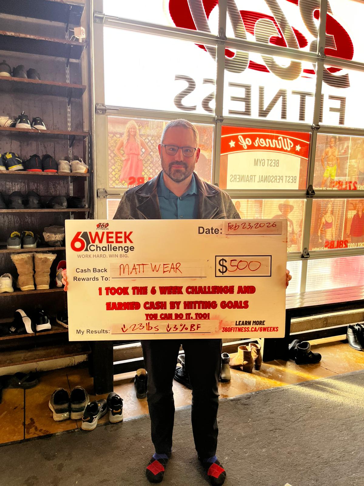 Matt W, 360 Fitness 6 Week Challenge $500 reward winner down 23 lbs and 3 percent body fat
