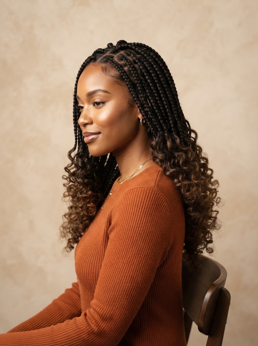 Box Braids with Curly Ends