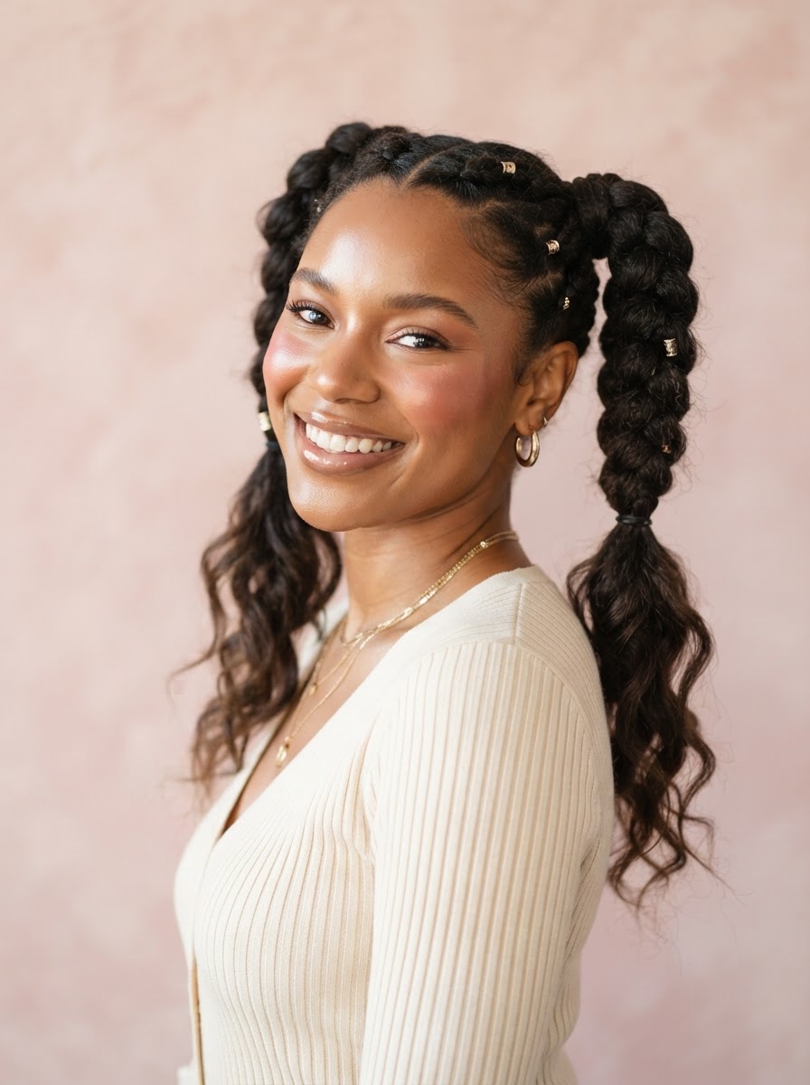 Double Braided Ponytails
