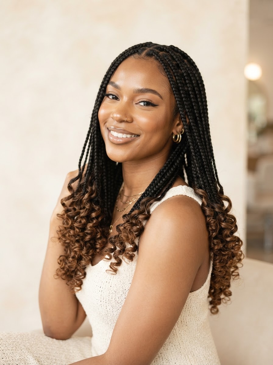 Knotless Braids with Curly Ends