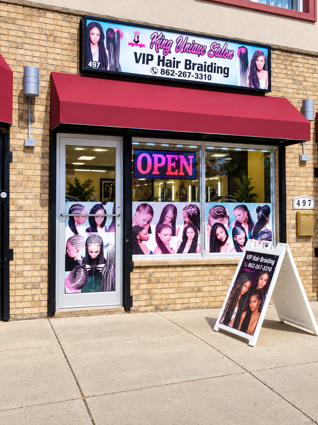 Exterior storefront of KING UNISEX SALON on Central Ave, Newark