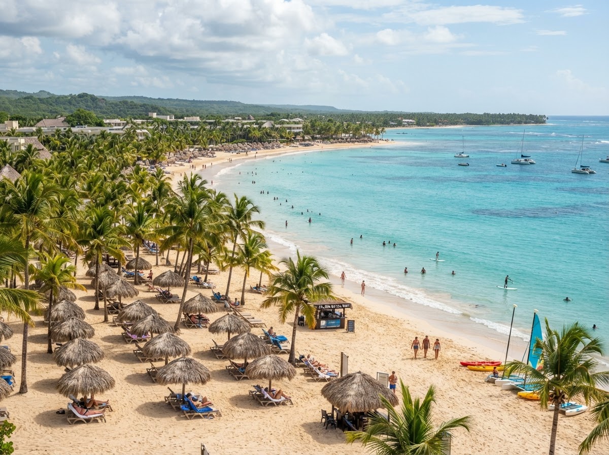 Playa tropical con palmeras y agua turquesa en Punta Cana