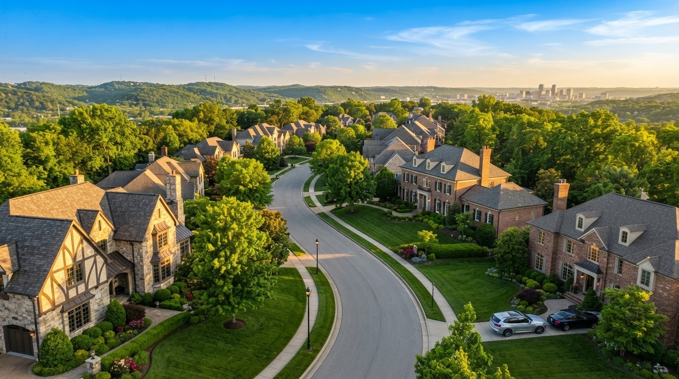 Aerial view of beautiful Cincinnati-area homes and landscapes