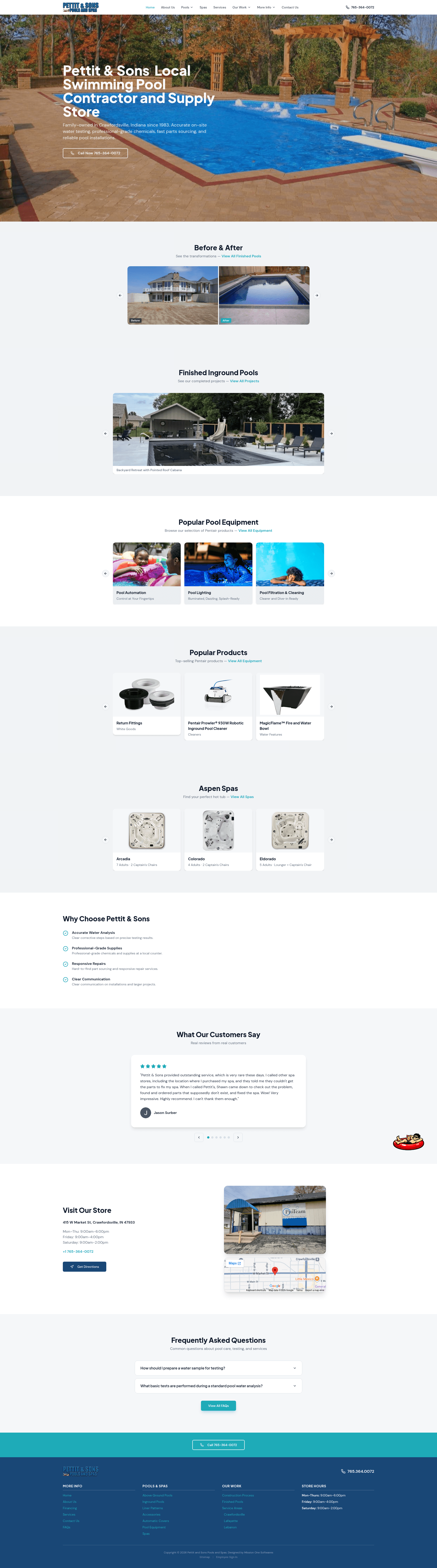 Pettit & Sons Pools and Spas website built by Mission One Softwares