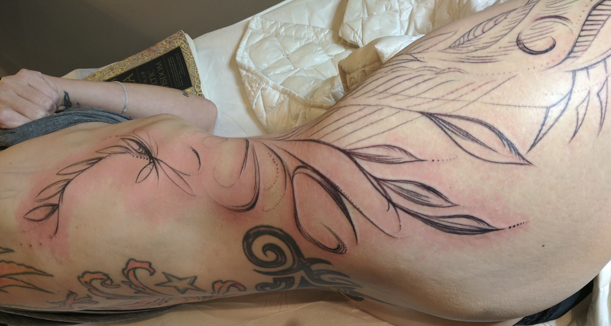 Organic Botanical Linework & Energy Movement Tattoo by Justine Almaraz