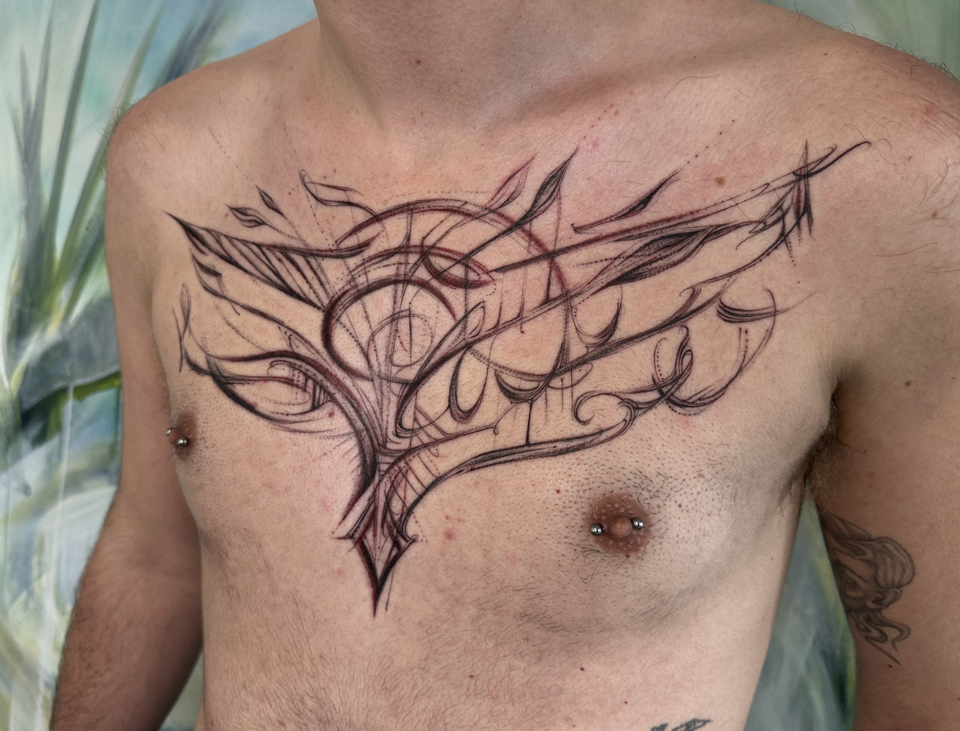 Sacred Intuitive Chest & Sternum Resonant Flow Tattoo by Justine Almaraz