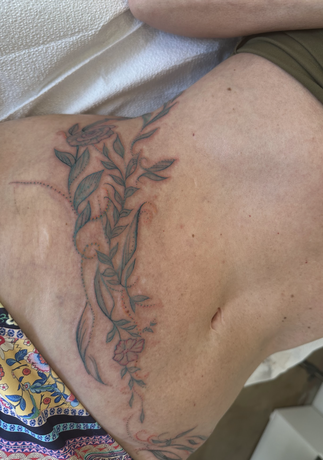 Intuitive Botanical Vine & Torso Flourish Tattoo by Justine Almaraz