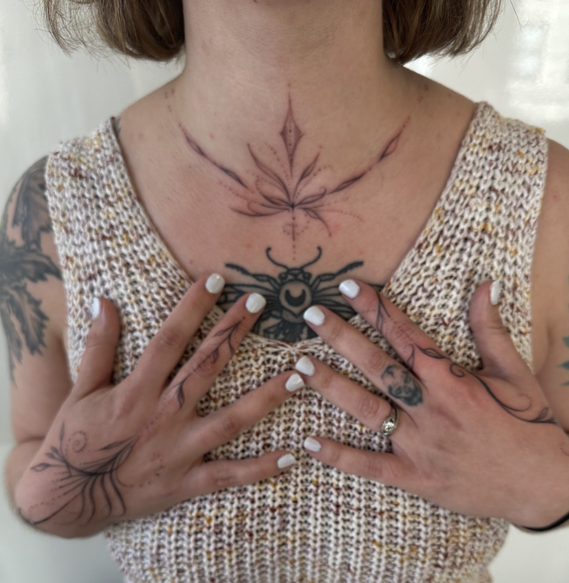 Harmonic Throat, Neck & Dual Hand Botanical Adornment Tattoo Suite by Justine Almaraz