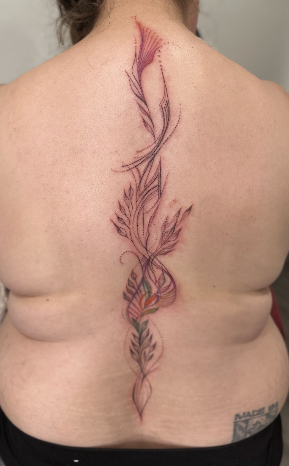 Sacred Spine Energy Flow & Ornamental Flourish Tattoo by Justine Almaraz