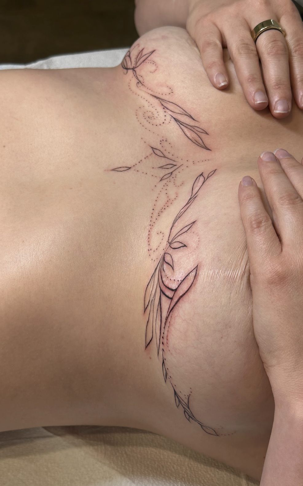 Restorative Sternum & Botanical Scar Camouflage Tattoo by Justine Almaraz
