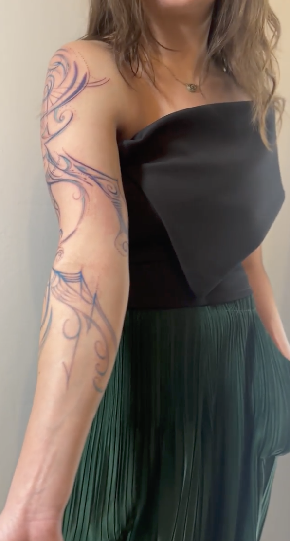 Full Arm Resonance Sound Ceremony Intuitive Wave Tattoo by Justine Almaraz