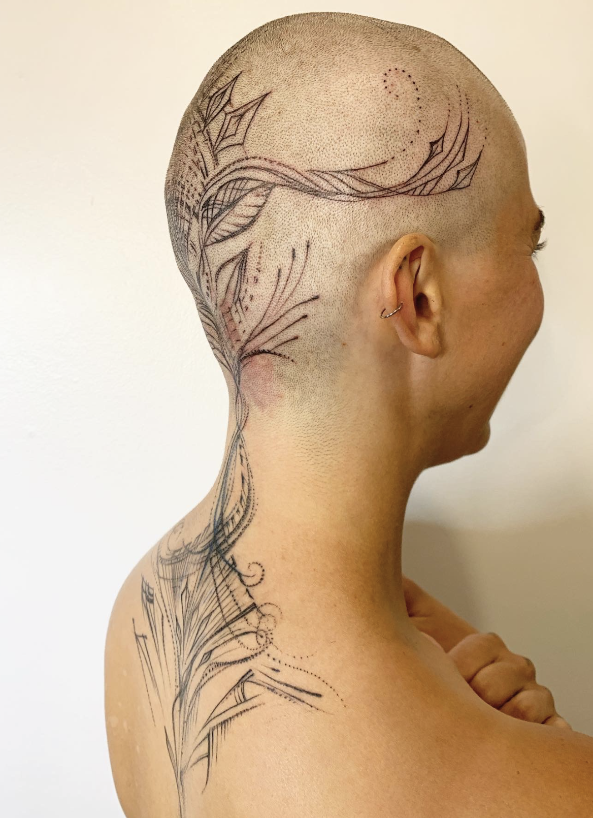 Sacred Scalp, Neck & Upper Spine Botanical Adornment Tattoo by Justine Almaraz