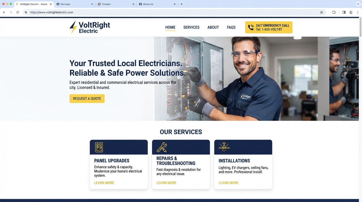 Electrical business website concept by JoinGrowStack