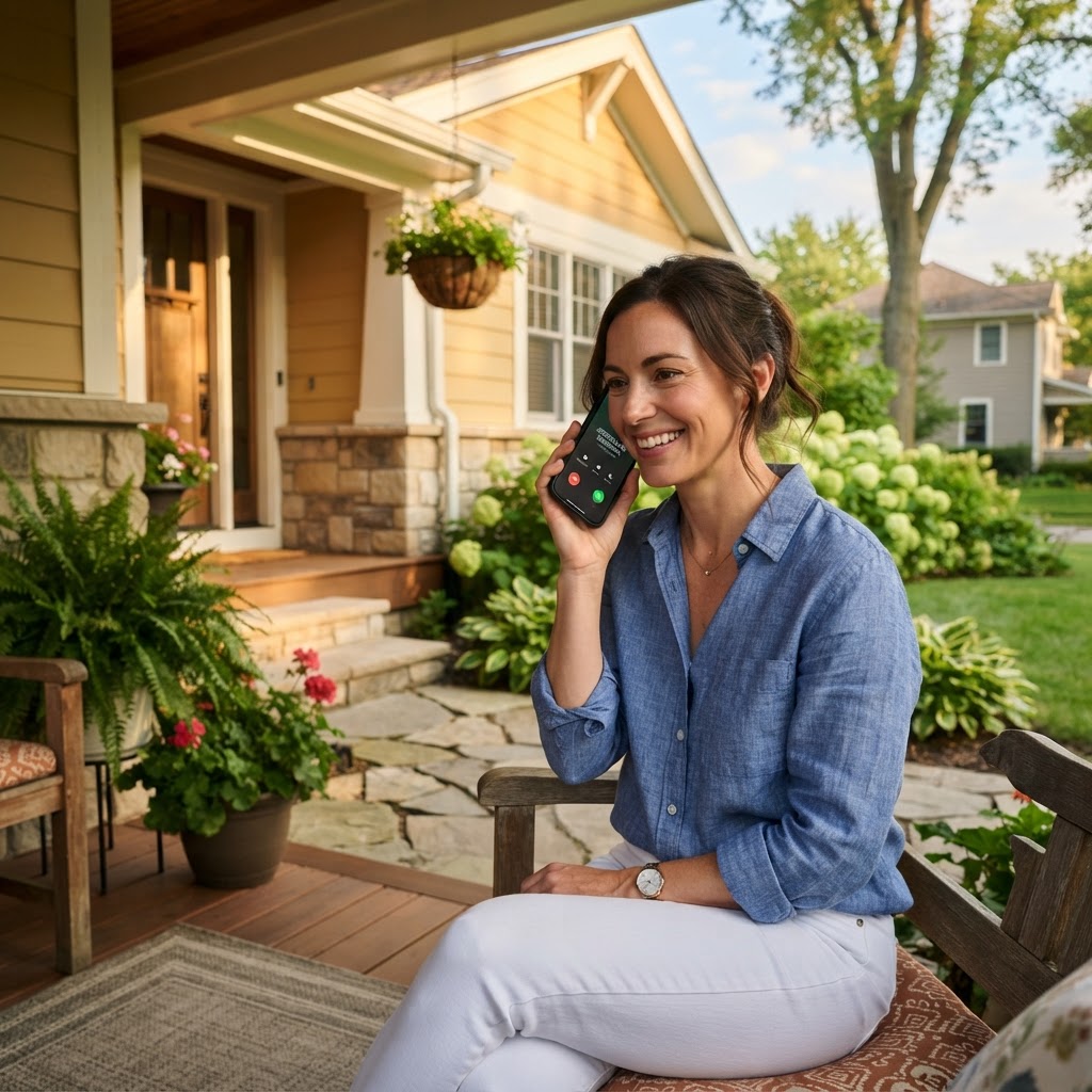 Homeowner contacting an irrigation company via smartphone