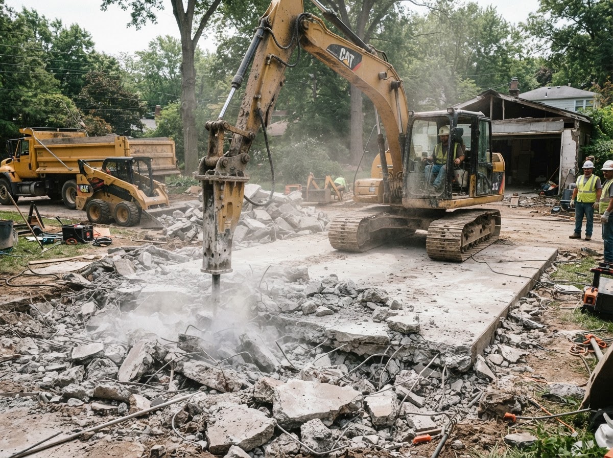 Concrete demolition and slab removal equipment