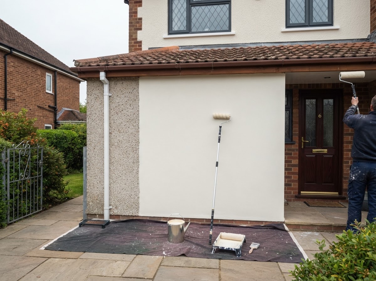 Exterior property painting being carried out on a UK home