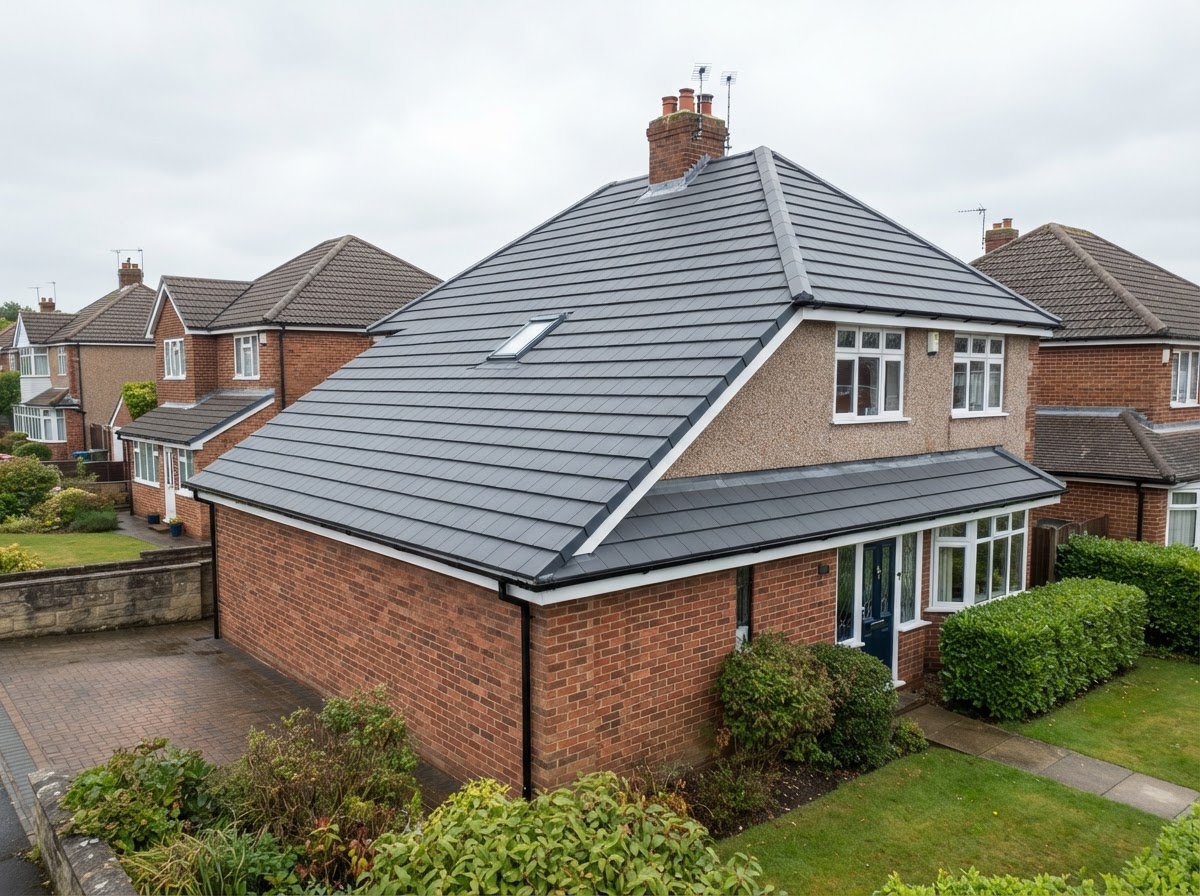 Clean tiled roof on a UK detached home after professional roof cleaning