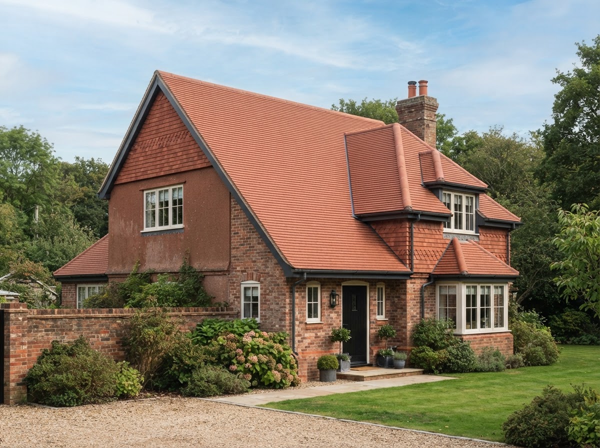 Finished interlocking roof tiles on a residential home