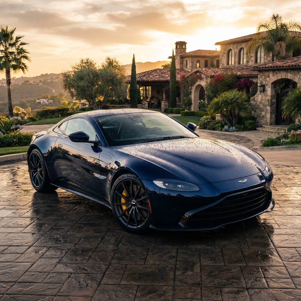 Pristine navy luxury sports coupe detailed by RYNO Classics at a Newport Beach estate